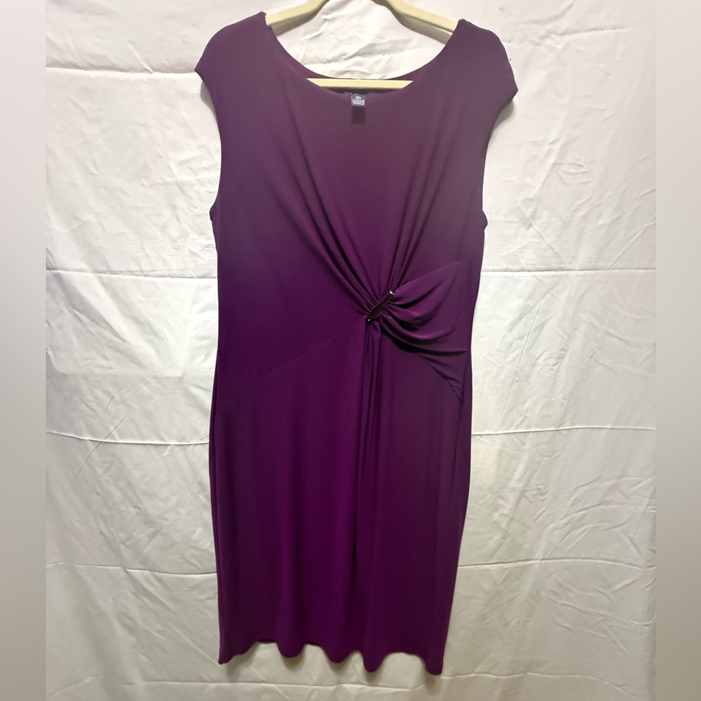 Chaps Purple Twist Front Ruched Sleeveless Sheath Dress Size XL